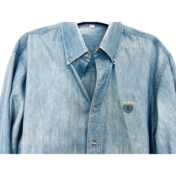 Men's EAGLE Cotton Long Sleeve Jean Button Down Shirt eagle Embroidery Size 15.5 - Picture 5 of 9